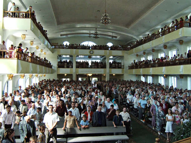 packed church meeting in ukraine